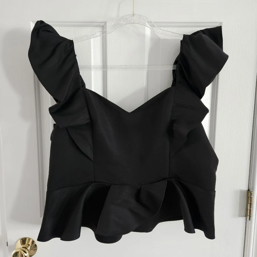 NWOT Express Flutter Sleeve Peplum Ruffle Top - Picture 4 of 9